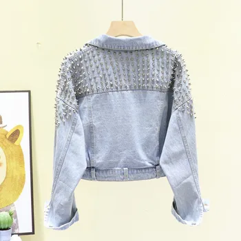 

Heavy Rivet Short Denim jacket 2020 Spring Loose Plus size Batwing sleeves Bomber jacket Women Streetwear Jean jaquetas feminina