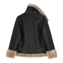 Fashion Ladies Wool Fur Collar Zipper Basic Jackets Faux Fur Coat Women Leather Jacket Autumn Winter Warm Plush Thick Outerwear