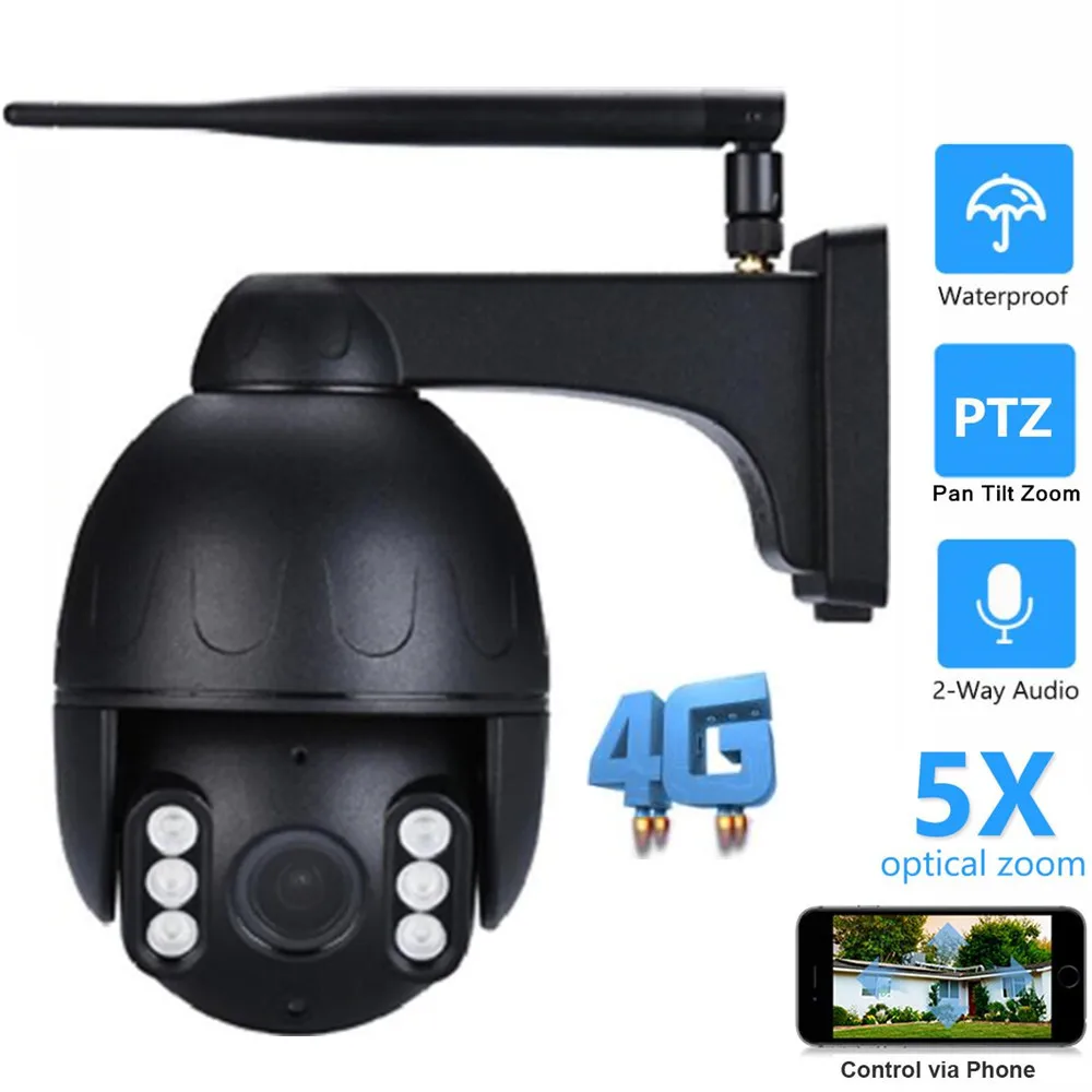 - 4G 3G SIM Card Camera Wifi Outdoor PTZ HD 1080P 2MP 5MP Dome Camera Wireless IR 50M 5X Zoom Auto Focus CCTV Wifi IP Camera Audio