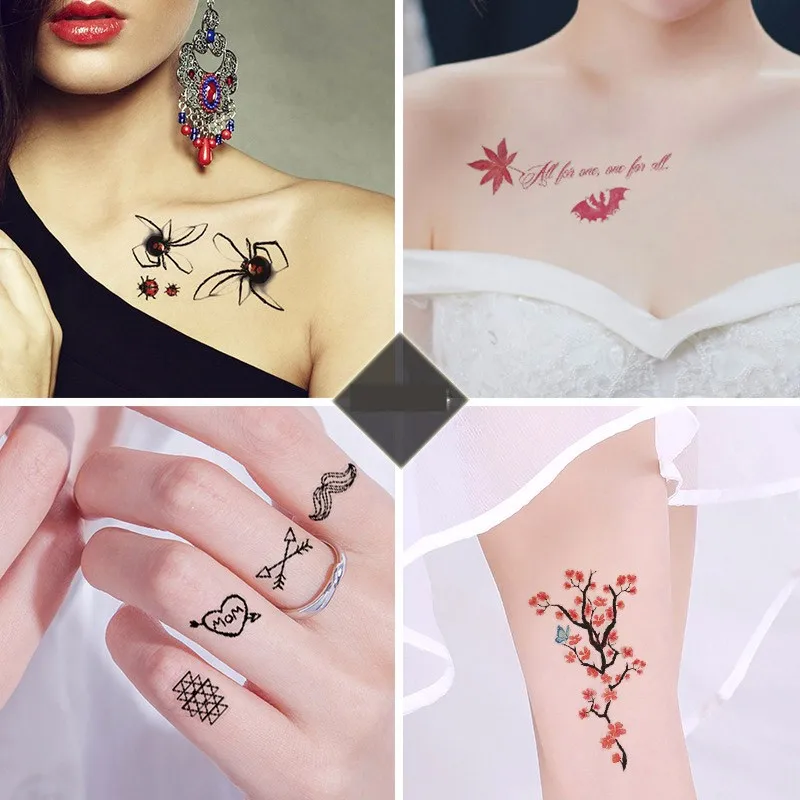 Fake Tattoo Stickers Fashion Personality English Letters Cute Cartoon Flowers Waterproof Tattoo Stickers Temporary Tattoos Tatoo