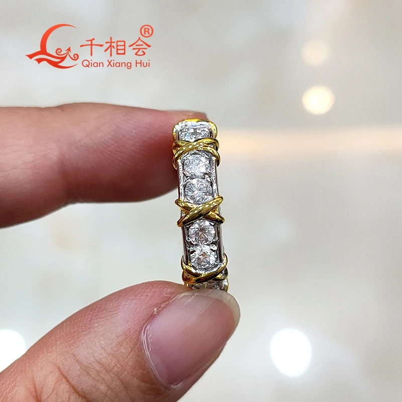 X yellow gold plated 3mm round white moissanite  stone ring 925 Sterling Silver Jewelry  Ladies men Rings Engagement