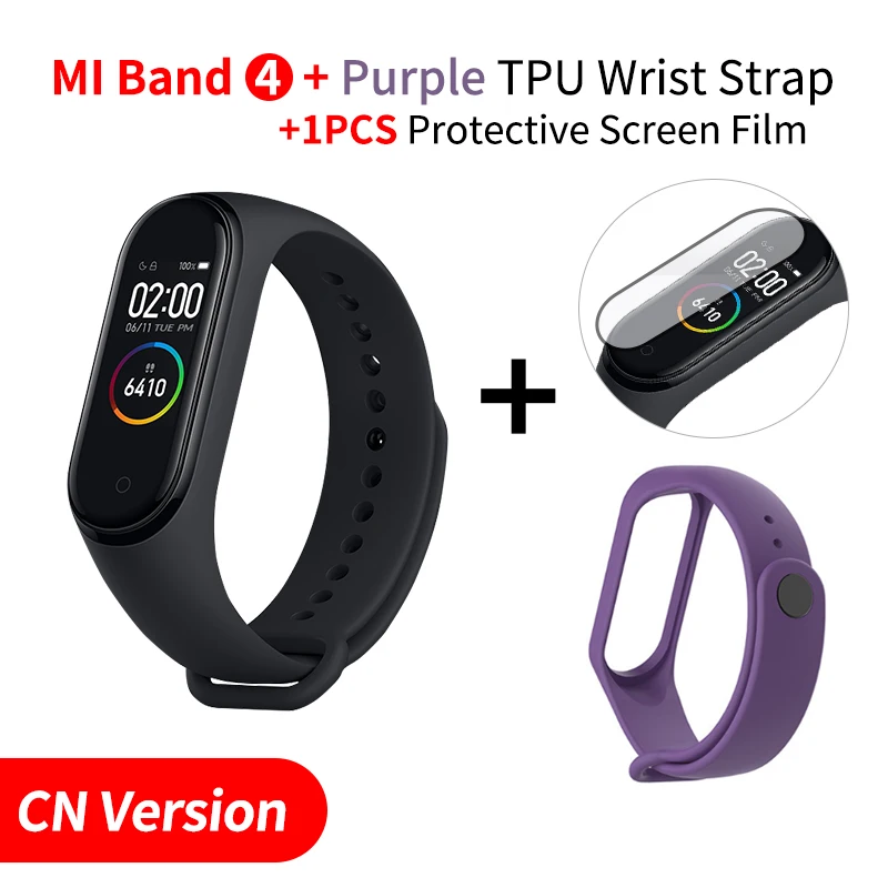 Add Purple Strap Новинка, Xiaomi mi-браслет 4 с цветным смарт-экраном, браслет для фитнеса, сердечного ритма, 135 мА/ч, Bluetooth 5,0, 50 м, для плавания, mi ng, водонепроницаемый - Цвет: Add Purple Strap