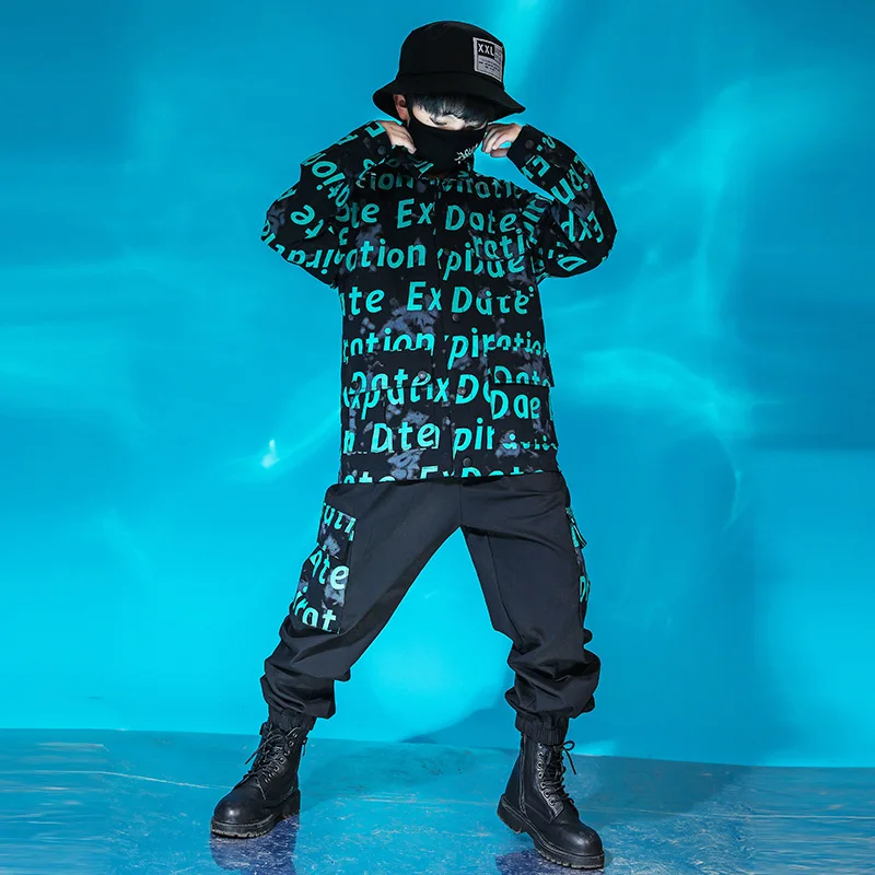 Kid Cool Hip Hop Clothing Letters Print Jacket Top Coat Tactical Cargo Pants for Girl Boy Jazz Dance Costume Clothes Street Wear