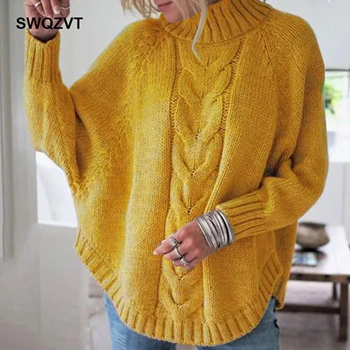 Свитер женский пуловер осень зима новые свободные вязаные свитера с высоким воротом Женская одежда женский джемпер Топы Sueter Mujer - Цвет: yellow