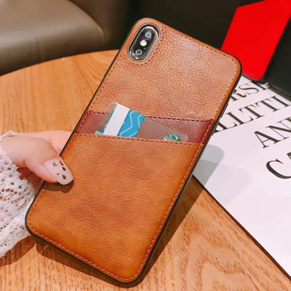 Винтажный кожаный чехол для кредитных карт для iPhone X XS Max XR, Жесткий Чехол-кошелек для iPhone 8 7 6 6S Plus Capa Hoesjes Hull