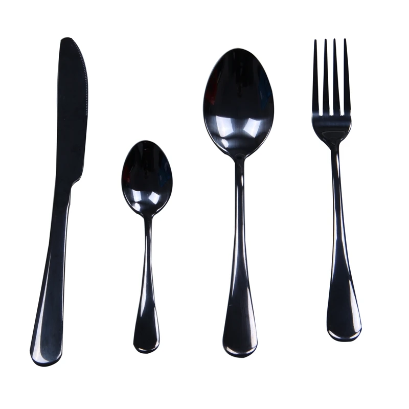 Black Простой набор столовых приборов из нержавеющей стали, чайная ложка, столовый нож, вилка, Западная Посуда, столовая посуда, кухонные инструменты - Цвет: Black