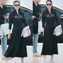 С надписью Sun Na Well Ранняя осень Стиль Знаменитостей черно-белая с узором Южная рубашка Корея платье аэропорт-Ol стиль офис L