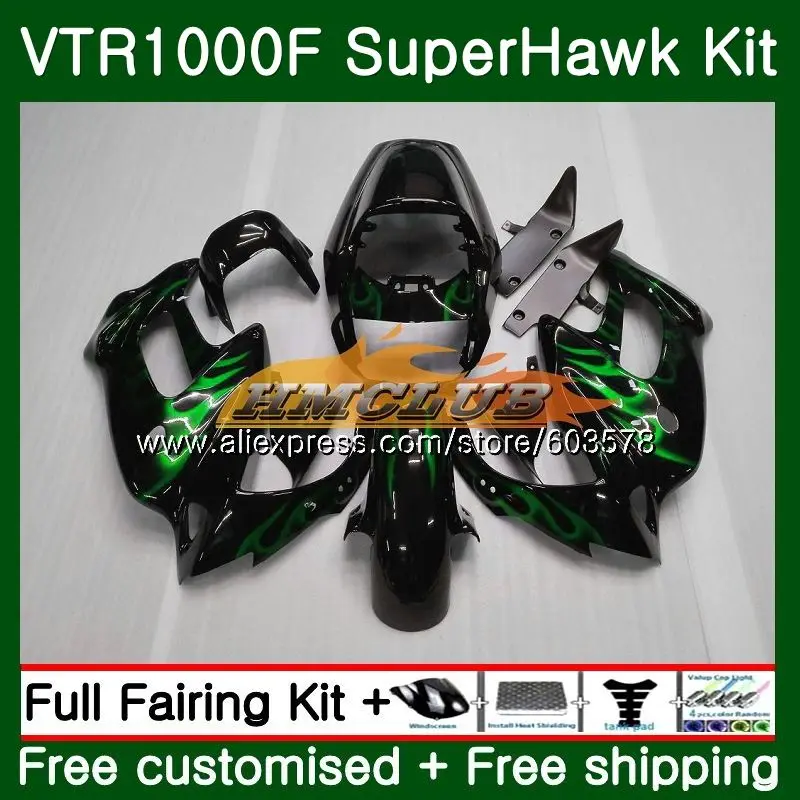 Корпус для HONDA SuperHawk VTR1000F 1997 2005 зеленый пламя 86CL. 76 VTR1000 F VTR 1000 F 1000F 97 98 99 00 01 02 03 04 05 обтекатели