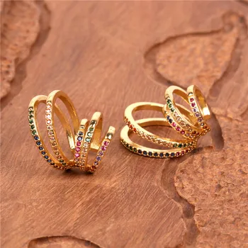 

EYIKA Bohemian style full colorful Cubic Zirconia clip earrings New Design Two-color plating Cuff Earrings Mature women Jewelry