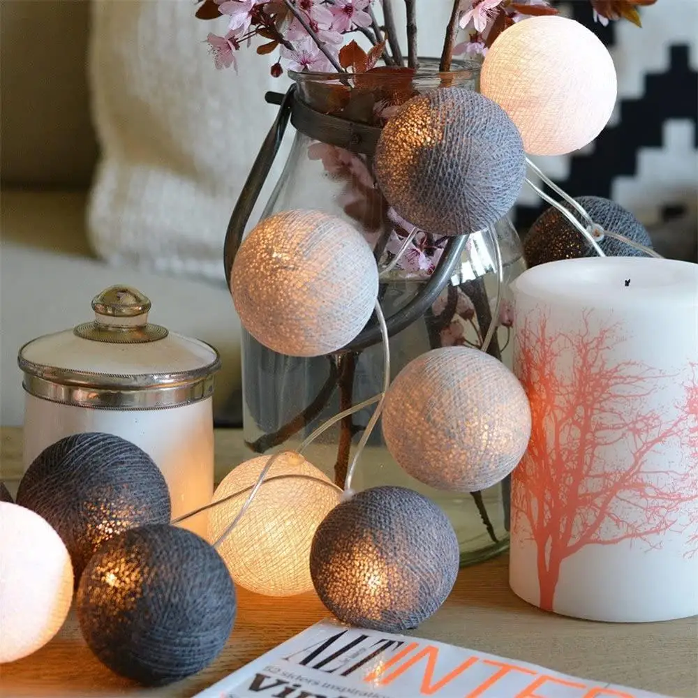 10/20/40 LEDs String Lights Colorful Cotton Balls Fairy Light Battery Operated Ball Garland Night Lamp For Christmas Room Decor | Лампы и