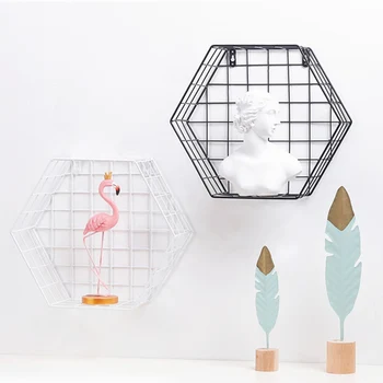 

Iron Hexagonal Mesh Wall Storage Rack Metal Hanging Wall Mounted Display Holder Home Decor Kid Room DIY Wall Decoration Holder
