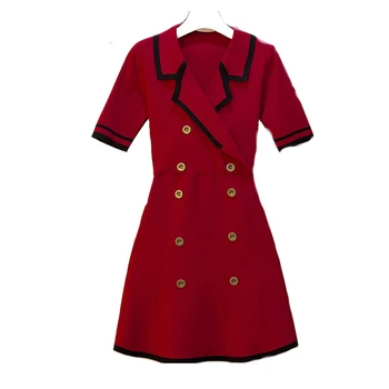 

Plus Size Summer Dress 2020 New Fashionable Red Black Suit Collar Short Sleeve Double Breasted Women's Clothing Dresses