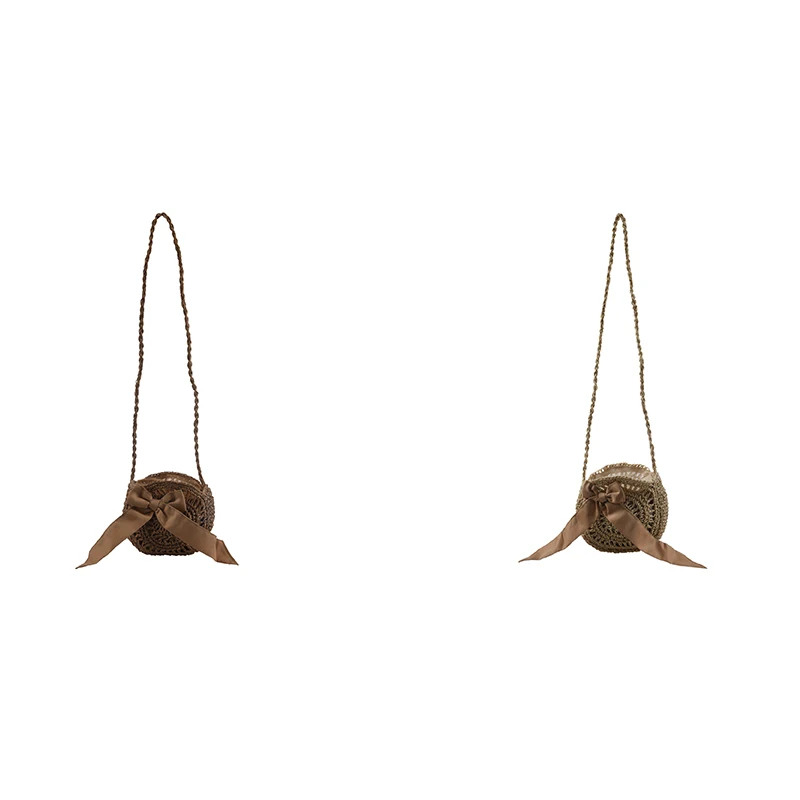 

2 Pcs Women Beach Bag Round Straw Crochet Shoulder Summer Bag Purse, Light Brown & Beige