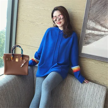 

WOMEN Autumn OL Temperament Korean Women's Pullover Long Sleeve High Collar Loose Sweater Mid-length Knitwear