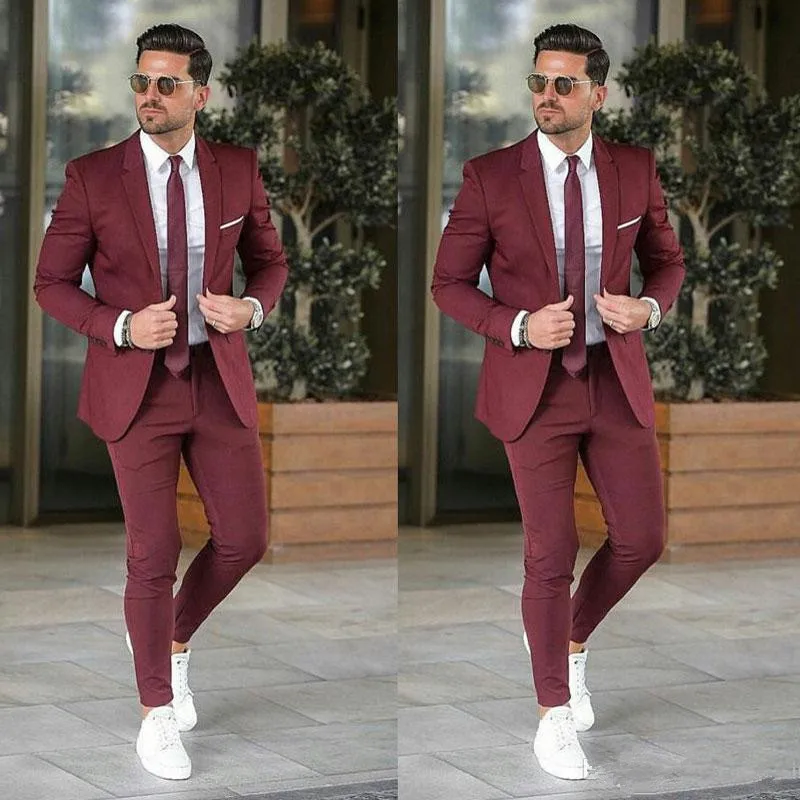 Custom Made Burgundy Coat Pants Mens 