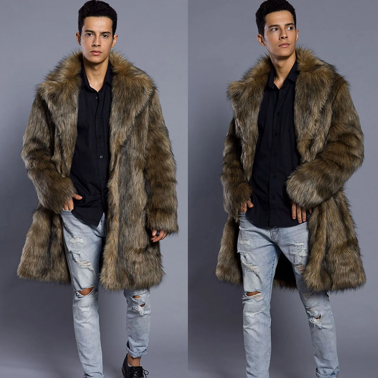 New Mens Leopard Jackets Warm Thick Fur Collar Coat Faux Fur Parka Fashion Outwear Cardigan Jackets Plus Size Streetwear 1