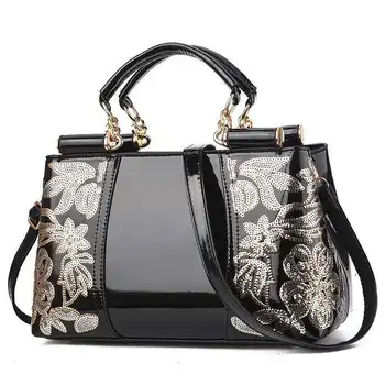 

New Fashion Alligator Women Handbags Flower Design Patent Leather Ladies Shoulder Bags Female Girl Brand Luxury Crossbody Bag