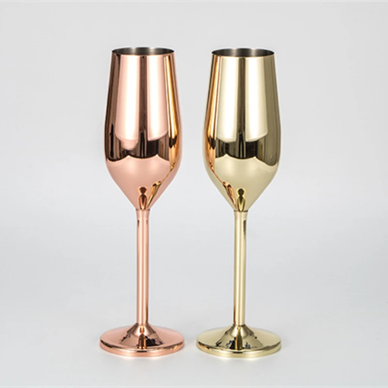 Shatterproof Stainless Champagne Glasses Brushed Gold Wedding Toasting Champagne Flutes Drink Cup Party Marriage Wine