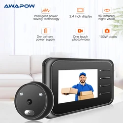 Awapow campainha eletrônica inteligente, câmera 2.4 cabeças com tela lcd colorida, ir, visão noturna, vídeo, campainha de porta, monitoramento de segurança para casa