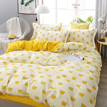 

Crown printing bedding set Quilt Cover Flat Sheet Pillow Cases set 3/4/5PCS friendly breathable