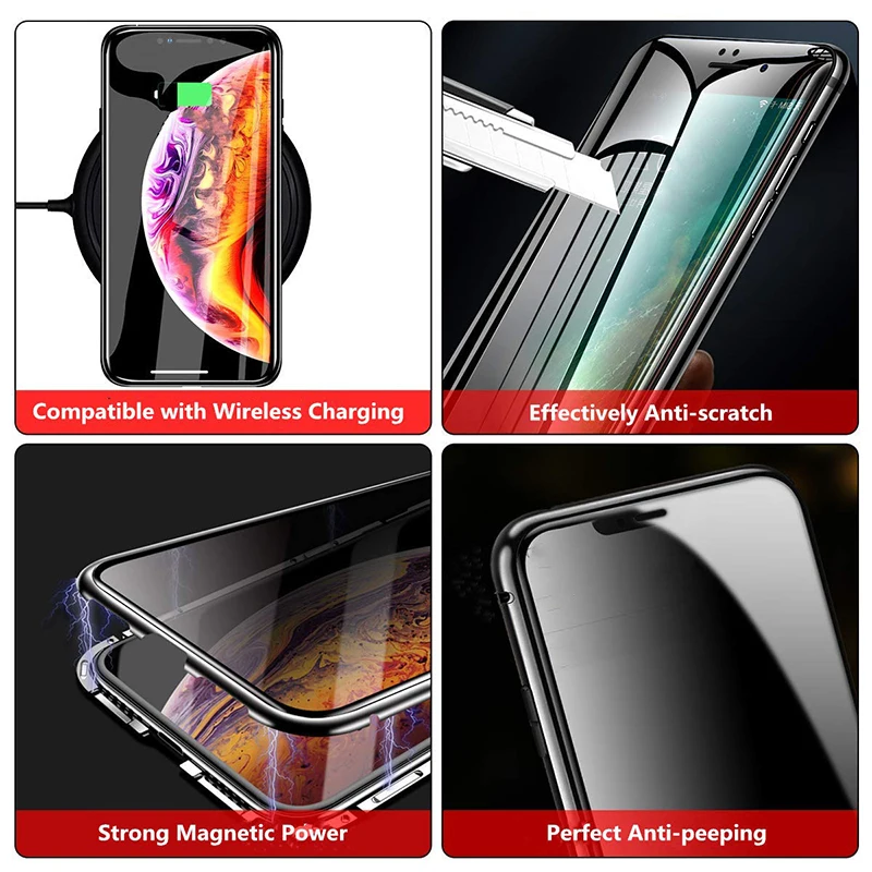 Роскошные Чехлы с закаленным стеклом для iPhone 11, чехол, не подсвечивающий Магнитный чехол, чехол для Apple iPhone 11 Pro Max 360, полный Чехол