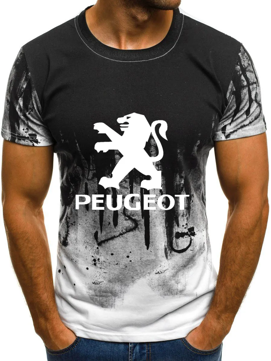 Мужская футболка с коротким рукавом с логотипом автомобиля peugeot, летняя повседневная хлопковая Футболка с градиентом, модная футболка в стиле хип-хоп Harajuku, Мужская брендовая футболка