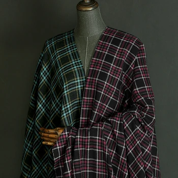 

143CM Wide 160G/M Blue Rose Check Wool Linen Fabric for Summer and Spring Dress Shirt Clothes Pants E1064