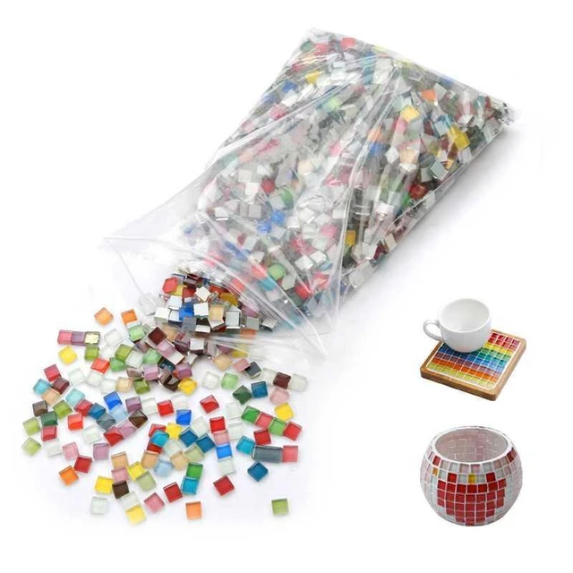 1000 Pieces Mixed Color Mosaic Tiles Mosaic Glass Pieces for Home Decoration or DIY Crafts Square (Square 1 by 1 cm)