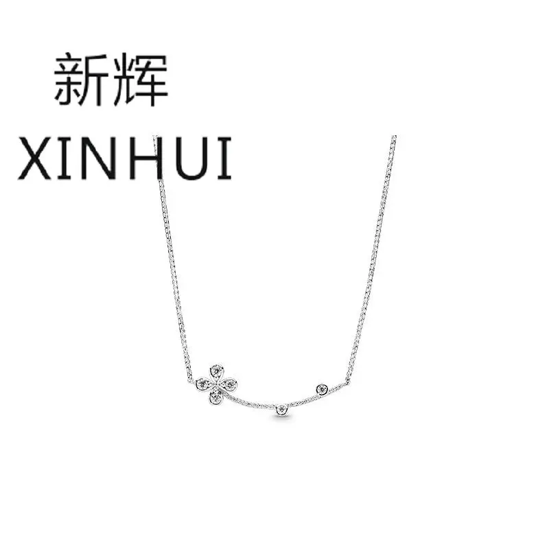 

XIINHUI 2019 NEW Elegant FOUR-PETAL FLOWER NECKLACE for Women fit pandora Valentine's Day Original Gifts 100% 925 Silver Jewelry