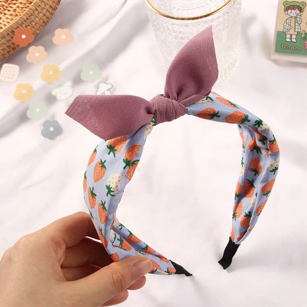 Korean Sweet Fruit Print Color Matching Hairband Strawberry Knot Bow Children's Hair Band Headband Hair Hoop for Kids Girls Baby designer baby accessories Baby Accessories
