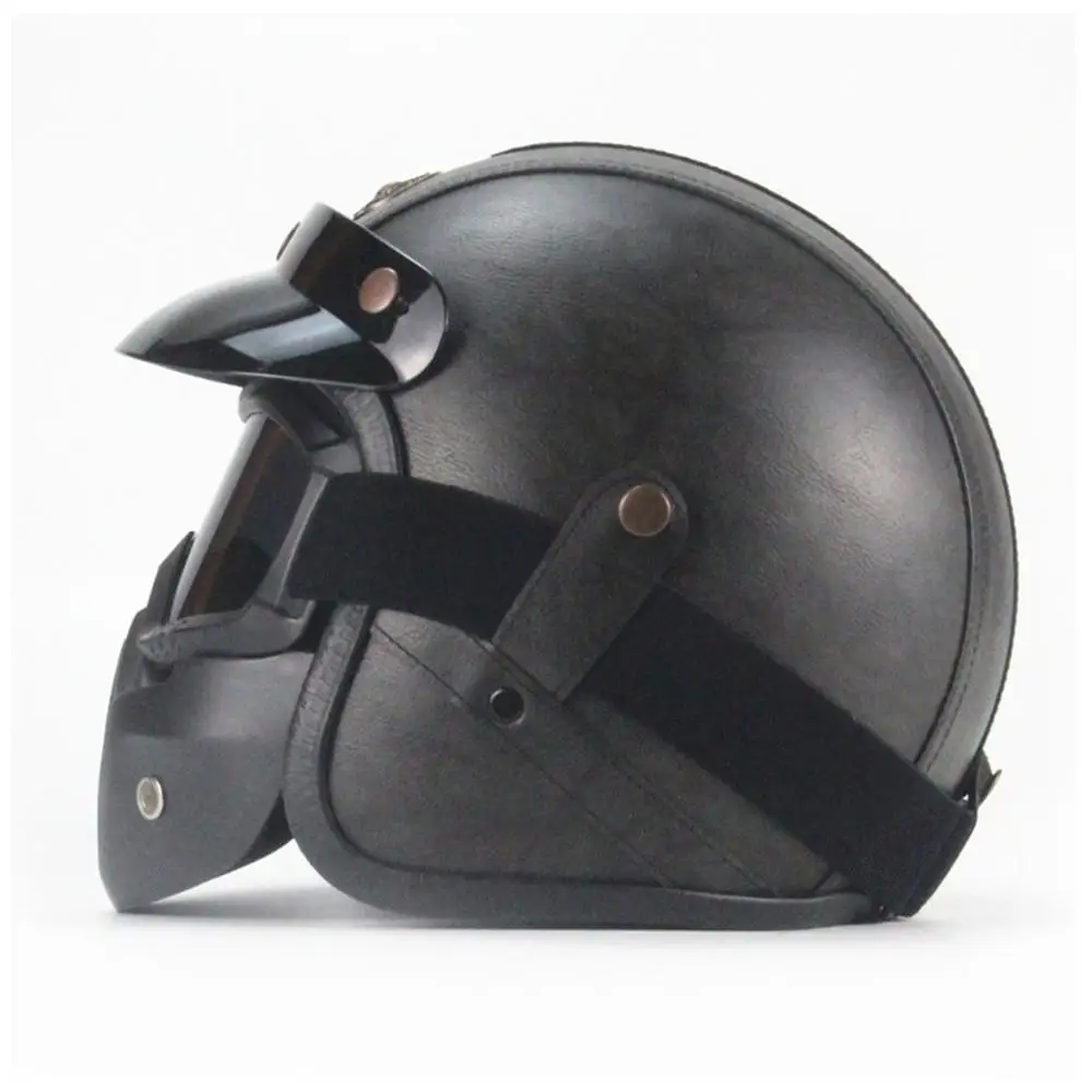 Винтажные разборные очки и рот фильтр Ретро Маска Половина открытый лицо мотоциклетные шлемы 3/4 кожаный шлем - Цвет: Classic Dark Grey L