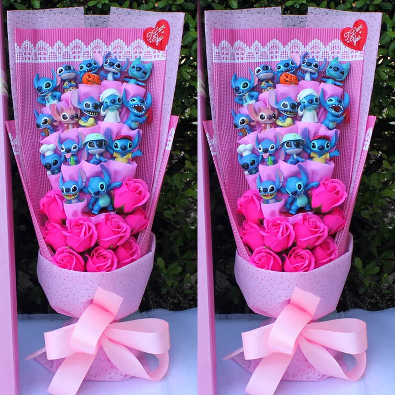 Disney Stitch Flower Bouquet Cartoon Lilo Stitch Plush Toy Doll Bouquet  Gift Box Children Xmas Birthday