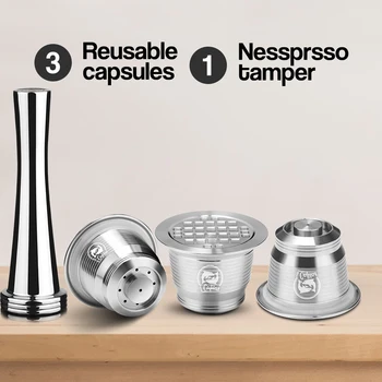 

3 Capsule 1 Tamper For Nespresso Stainless Steel Refillable Reusable Coffee Capsule Coffee Tamper Pod For Nespresso Machine