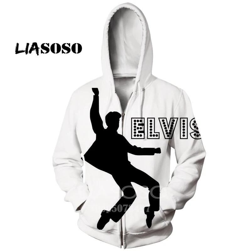 Liasoso новые мужские толстовки 3D pint Elvis Presley King of Rock повседневный спортивный дизайн осень зима длинный рукав кардиган с капюшоном