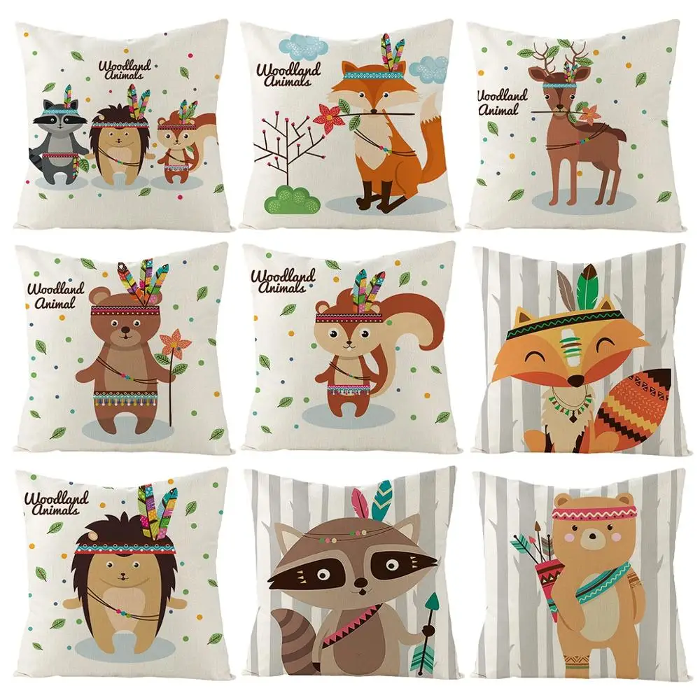 

Lovely Cute Animals Fox Pattern Cushion Cover For Sofa Bed Home Decor 45X45cm Decorative Throw Pillows Cover Cushion Pillow Case