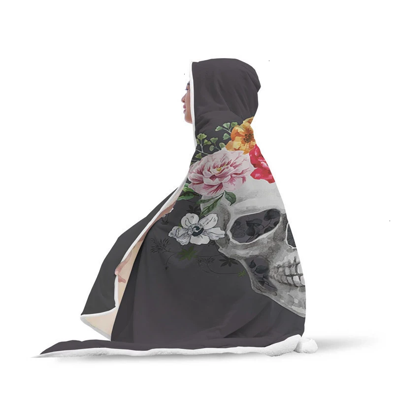 Sugar Skull Flower зимнее портативное худи мягкое теплое одеяло флисовая ткань постельные принадлежности диван плед с капюшоном 130*150/150*200 см