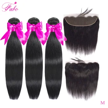 

FABC Hair Peruvian Straight Hair Bundles With Closure 13*4 Lace Frontal Non-remy Human Hair Extension 3 Bundles Natural Black