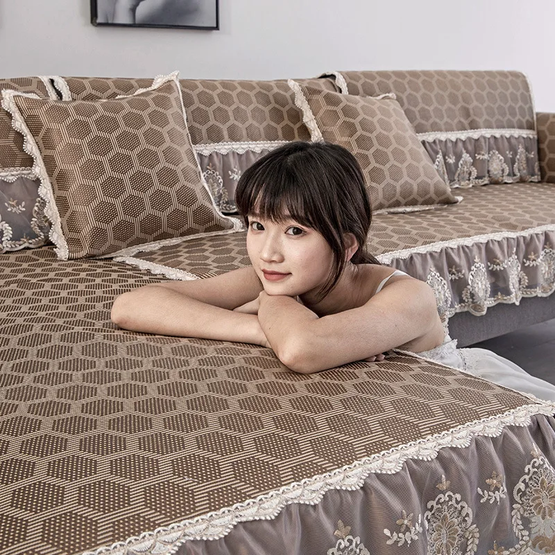 

Striped Coffee Sofa Covers Cushion Four Seasons Sofa Towel Modern Simple Living Room Corner Couch Cover Armrest Towel