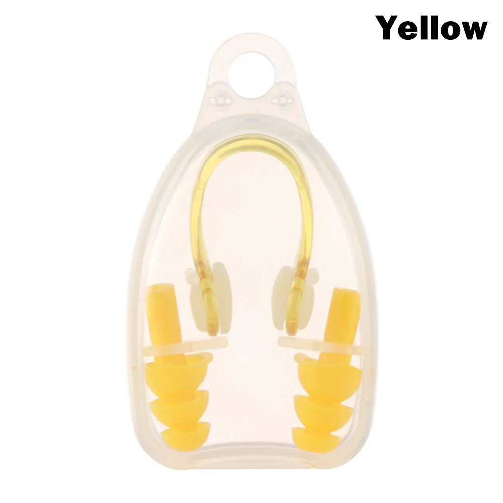 Цвет: желтый Swimming Soft Silicone Nose Clips EarPlugs Set With Case for Adults Children Waterproof Water Sports Safety gear Pool Accessorie - Цвет: Цвет: желтый