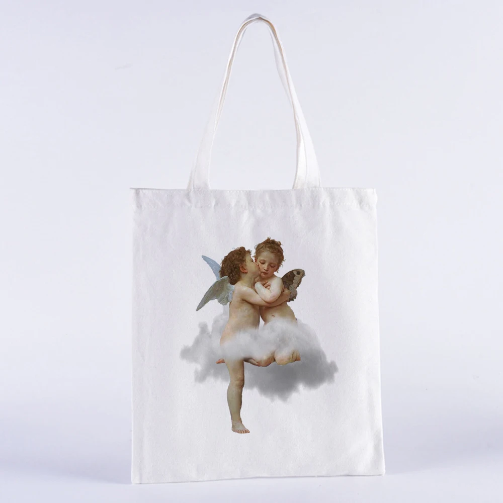 Вы не можете сидеть с нами винтажная Harajuku Angel Женская Студенческая Холщовая Сумка на плечо модная Повседневная Большая вместительная белая сумка - Цвет: B0103-TBWH-M