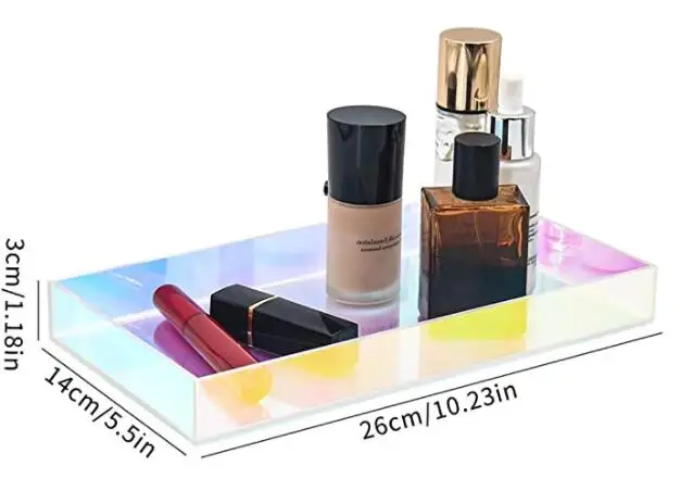 Acrylic Vanity Organizer Colorful Makeup Tray iridescent cosmetics Organizer Holder Storage Makeup Tray Solution 4