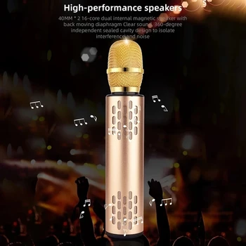 

Wireless Bluetooth Singing Condenser Microphone Portable Column Integrated Dual Speaker Subwoofer Boombox Music Center Phone KTV