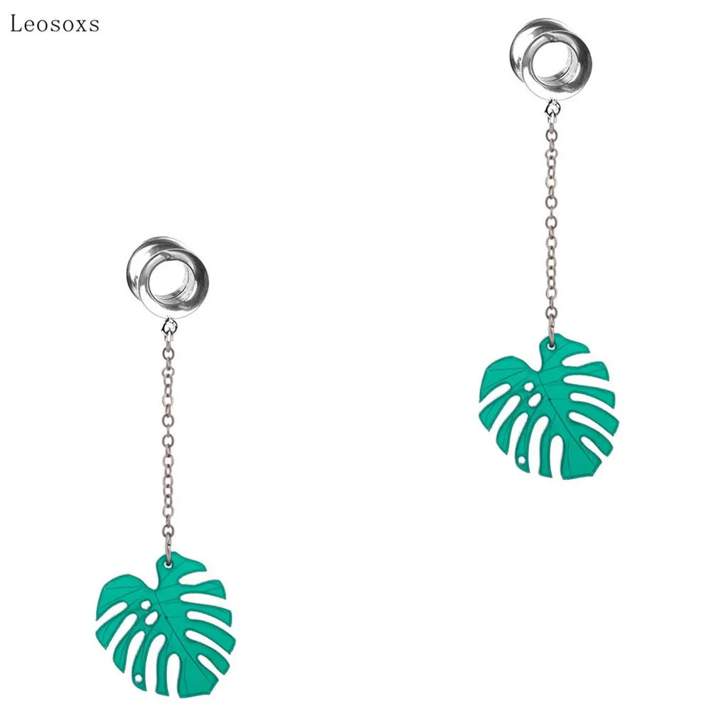 

Leosoxs 2pcs Simple Temperament Earrings Green Maple Leaf Banana Leaf Long Chain Earrings Piercing Jewelry