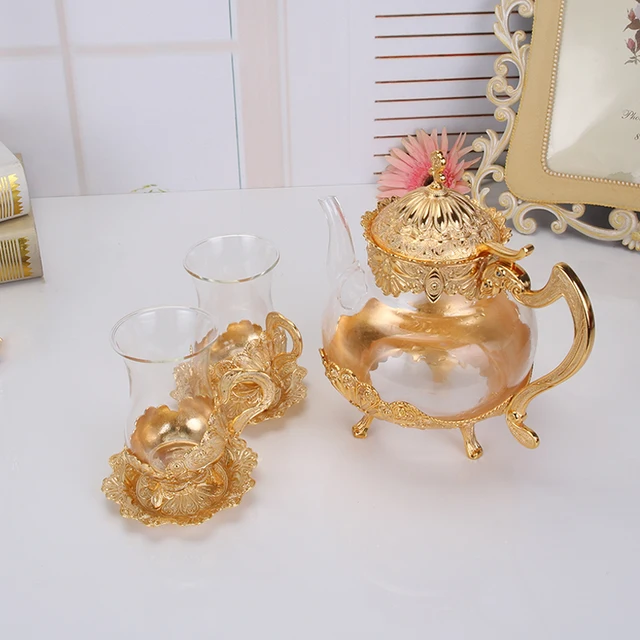 Palace Golden Glass Teapot Kitchen Metal Cold Kettle Coffee Pot European Style Home Decoration Glassware Birthday Wedding Gifts 3