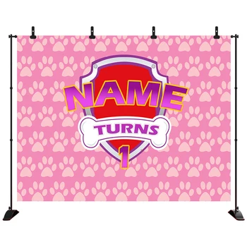 

Pink dog paw Shield backdrop curtain children 1st birthday photo zone party photo background photography photophone