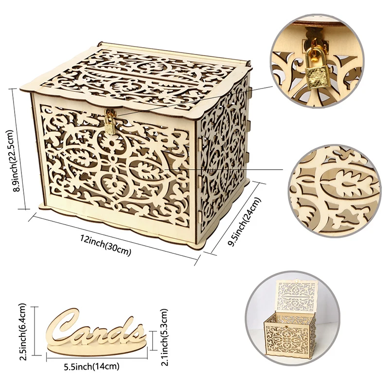 Wooden Gift Card Boxes Wedding Card Boxes Wooden Wedding Decoration Supplies DIY Couple Deer Bird Flower
