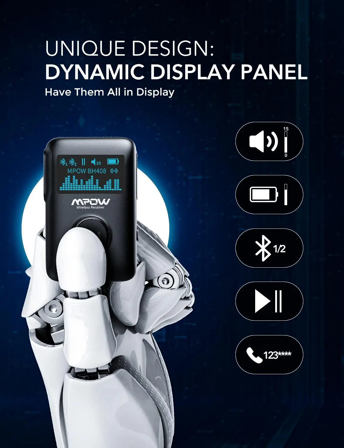 Mpow BH408 Bluetooth 5 0 беспроводной аудио музыкальный приемник с OLED дисплеем DSP CVC8.0