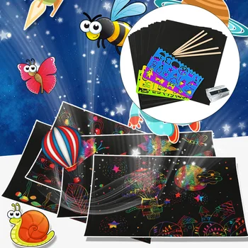 

Party Sketch Wooden Stylus Art Crafts Stencil Rainbow Indoor DIY Birthday Gift Multifunction Scratch Paper Set Home For Kids