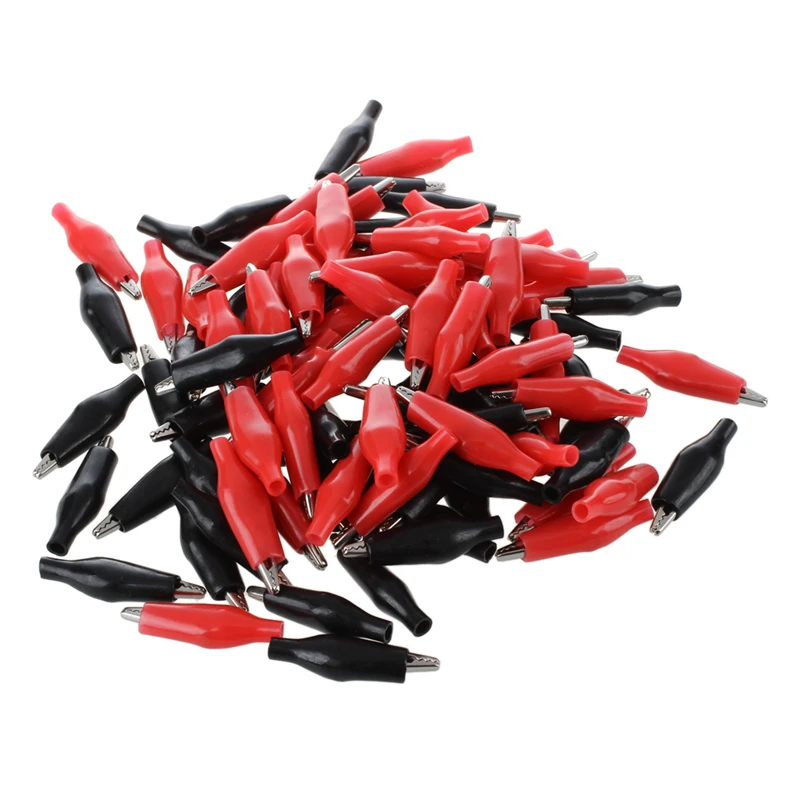 

100 Pcs Croc Clip for Test Leads Black / Red Crocodile Clips