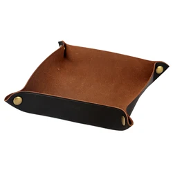 Plateau de bijoux en cuir Tourbon montre monnaie monnaie clé téléphone Catchall, plateau de rangement plat pliable bureau table de nuit organisateur 